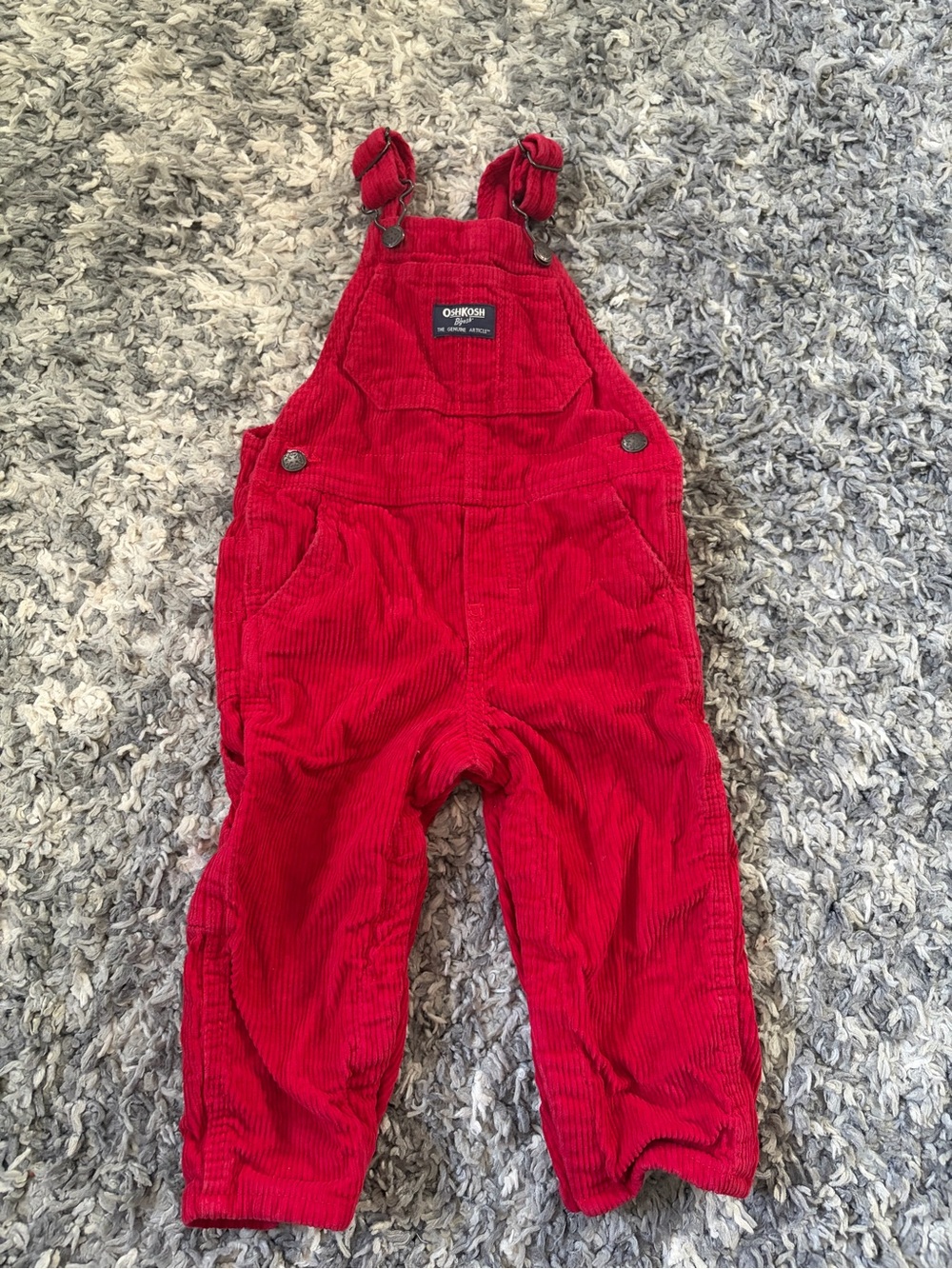 OshKosh B'gosh red corduroy unisex baby overalls sz 18 months